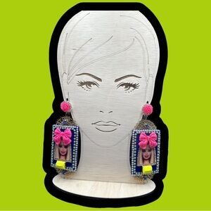 Couture Earrings - Barbie Vibes - Vibrant Pink and Yellow Statement Earrings